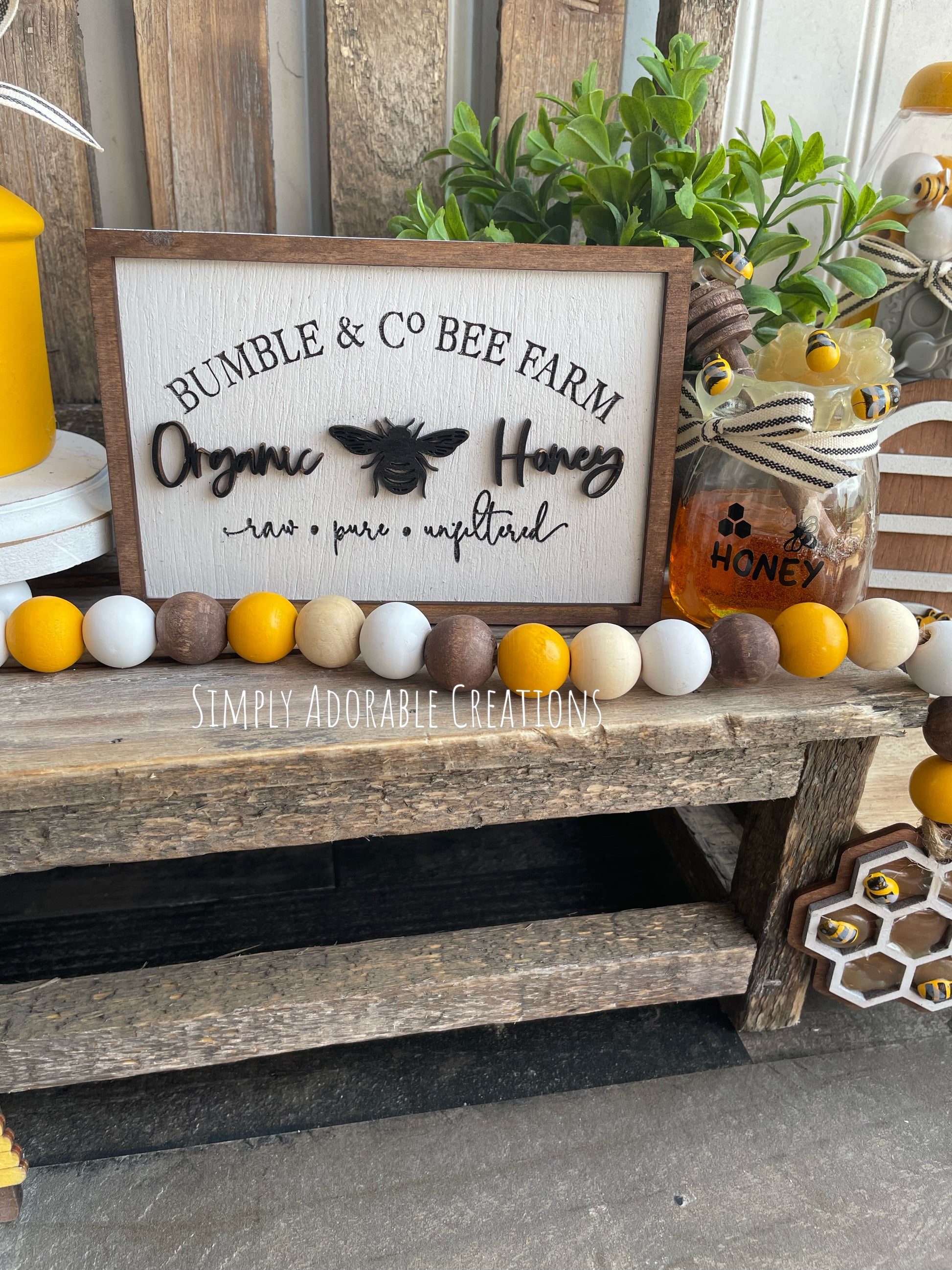 QUEEN BEE HONEY BEE MINI SIGN TIERED TRAY SPRING SUMMER HOME KITCHEN DECOR